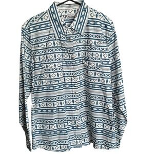 Cowgirl Hardware Women's Large Aztec Western Long Sleeve Snap Shirt Large Blue